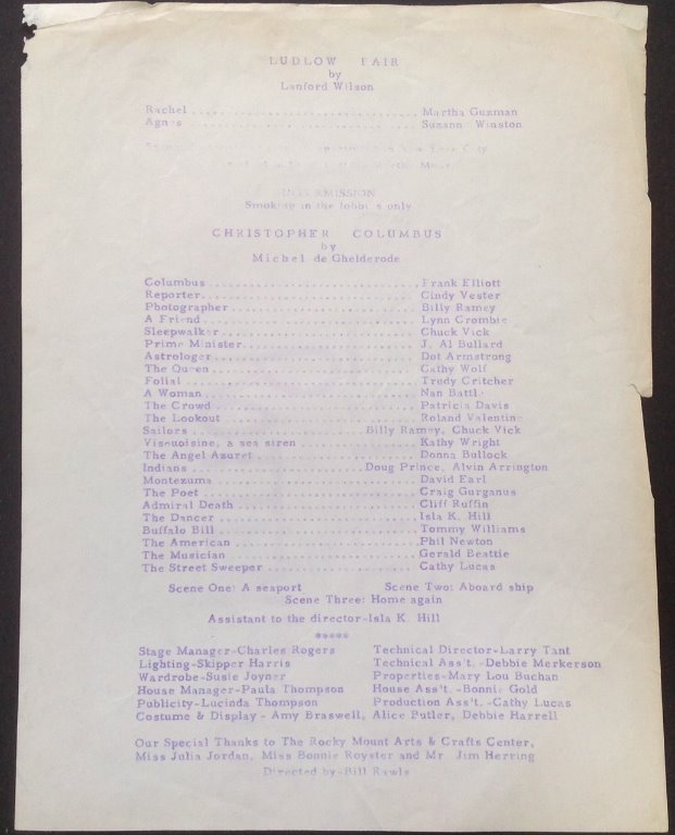 A very faded program from Ludlow Fair, and Christopher Columbus.
(Photo Credit: Isla K. Hill Wesner)