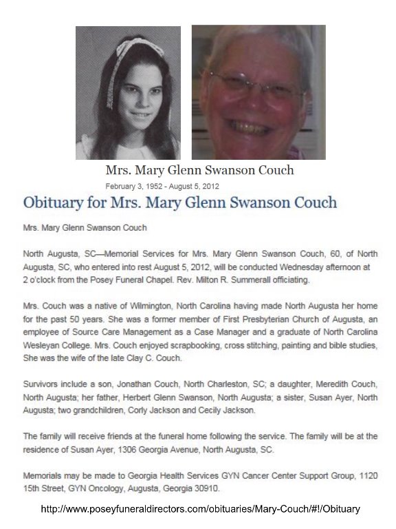 Mary Glenn Swanson Couch - February 3, 1952 - August 5, 2012